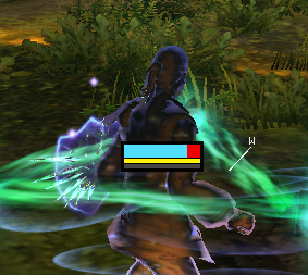 The health overlay showing allied health and key buff stacks at a glance