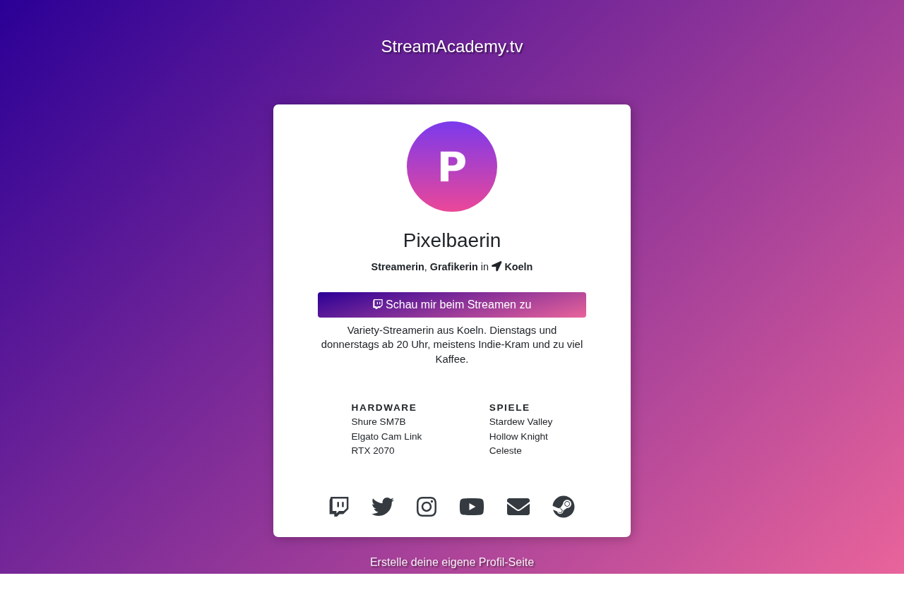 A free profile on the first of the three templates. The last social icon is Steam, and it is there because the profile has a PayPal handle set.