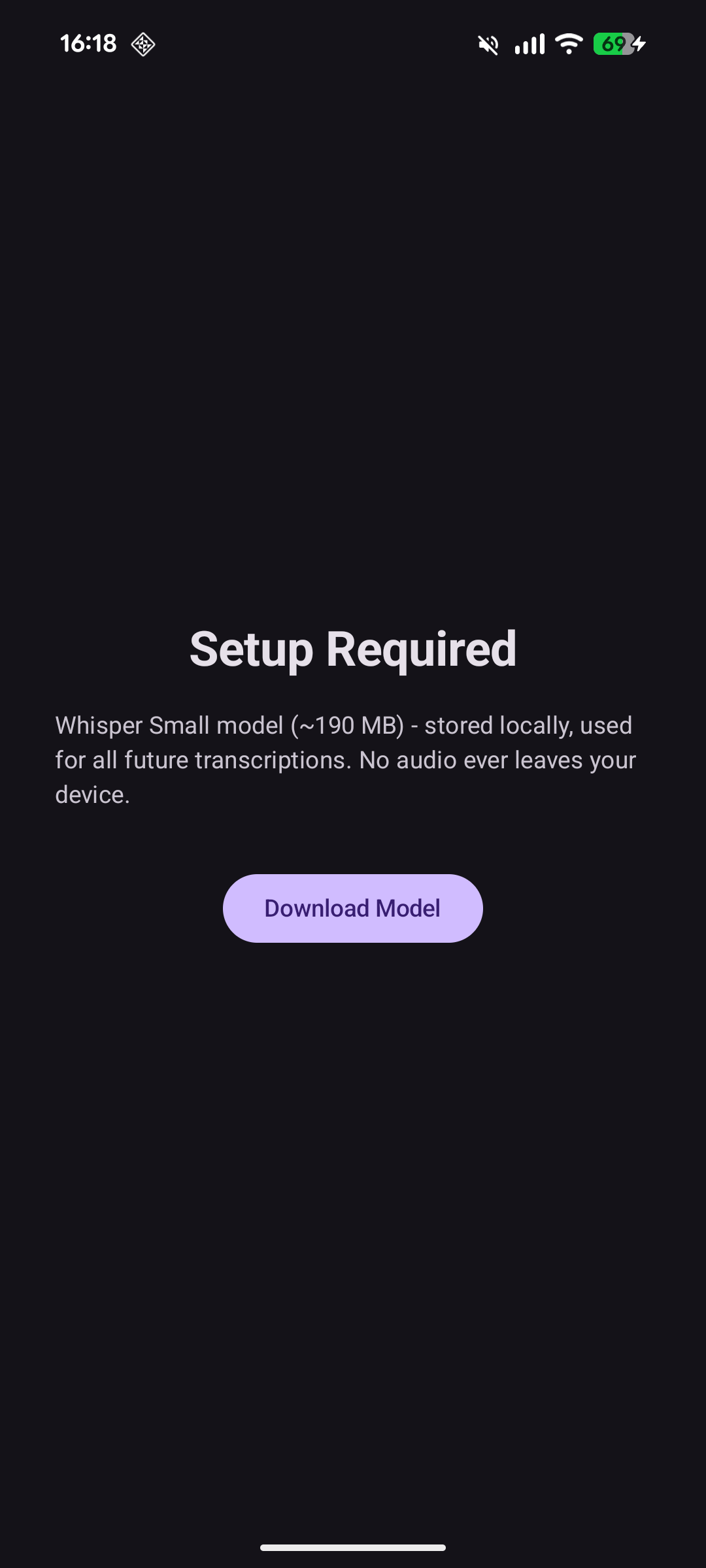 One-time model download on first launch